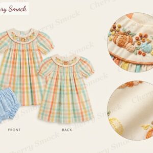 Cherrysmock Halloween Girls Hand-Embroidered Harvest Basket Bishop Dress – US Collection #G09 (CS-US-HALLOWEEN-G09)