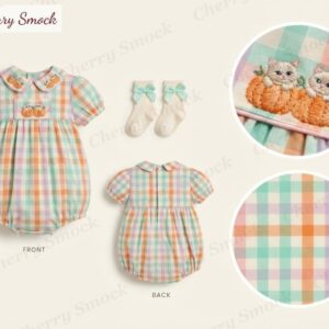 Cherrysmock Halloween Girls Hand-Embroidered Pastel Kitty Bubble – US Collection #G10 (CS-US-HALLOWEEN-G10)