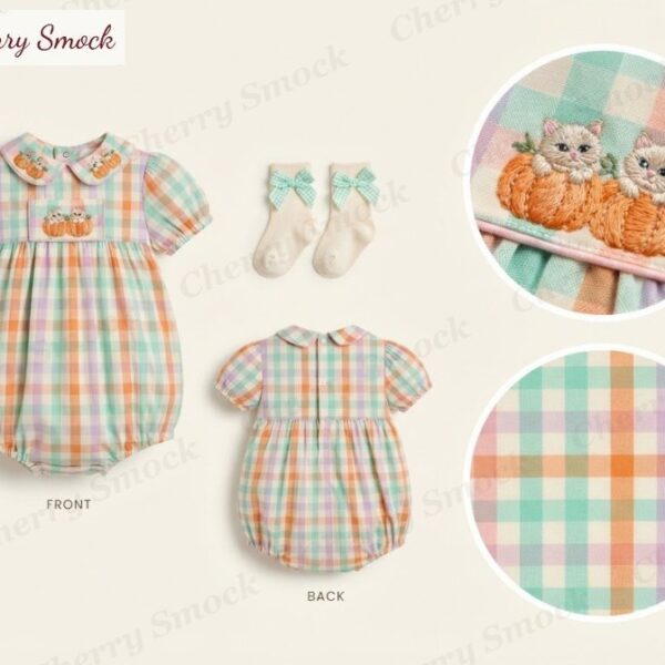 Cherrysmock Halloween Girls Hand-Embroidered Pastel Kitty Bubble – US Collection #G10 (CS-US-HALLOWEEN-G10)