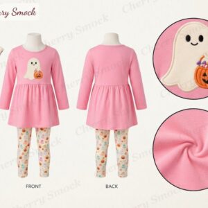 Cherrysmock Halloween Girls Machine-Applique Friendly Ghost 2-Piece Set – US Collection #G12 (CS-US-HALLOWEEN-G12)