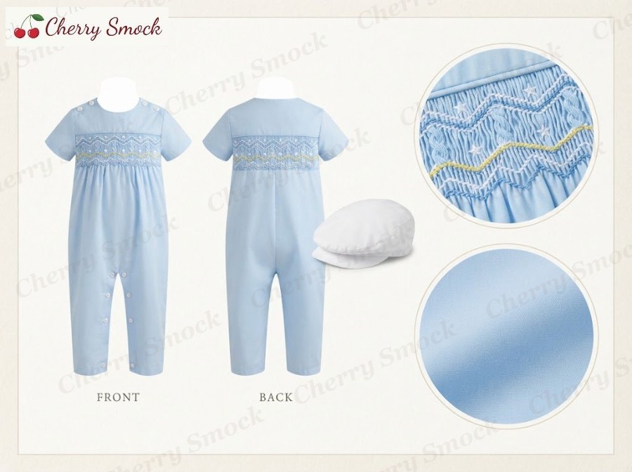 Hand-Smocked Patriotic Jon-Jon – Cherrysmock 4th of July Boys Hand-Smocked Patriotic Jon-Jon – US Collection #B01 (CS-US-JULY4-B01)