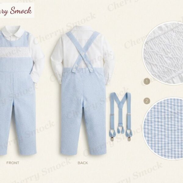 Cherrysmock 4th of July Boys Hand-Smocked Stripe Longall Set – US Collection #B03 (CS-US-JULY4-B03)