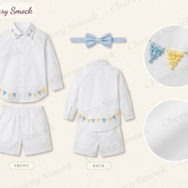 Cherrysmock 4th of July Boys Hand-Embroidered Poplin Button-Up Set – US Collection #B05 (CS-US-JULY4-B05)
