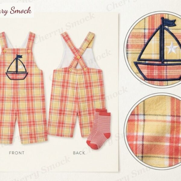 Cherrysmock 4th of July Boys Applique Plaid Flannel Jon-Jon – US Collection #B07 (CS-US-JULY4-B07)
