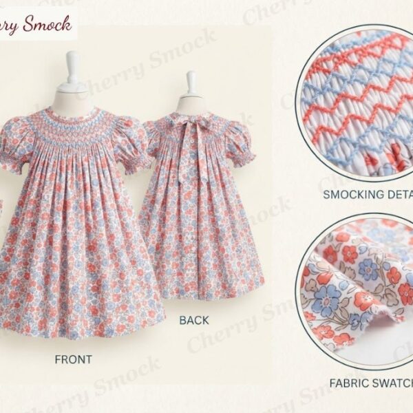 Cherrysmock 4th of July Girls Hand-Smocked Bishop Dress – US Collection #G01 (CS-US-JULY4-G01)