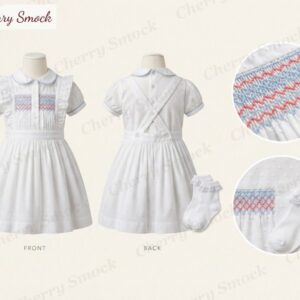 Cherrysmock 4th of July Girls Hand-Smocked Pinafore with Blouse – US Collection #G04 (CS-US-JULY4-G04)
