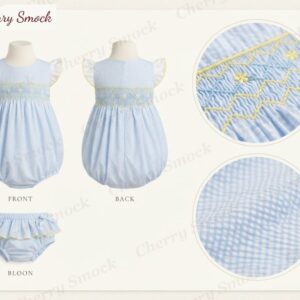 Cherrysmock 4th of July Girls Hand-Smocked Bubble – US Collection #G05 (CS-US-JULY4-G05)
