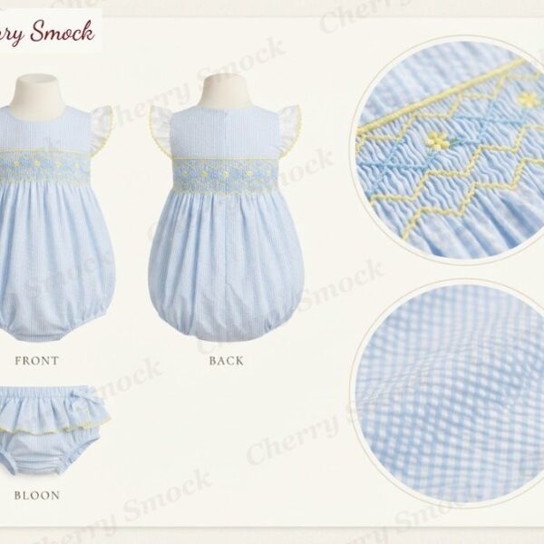 Cherrysmock 4th of July Girls Hand-Smocked Bubble – US Collection #G05 (CS-US-JULY4-G05)