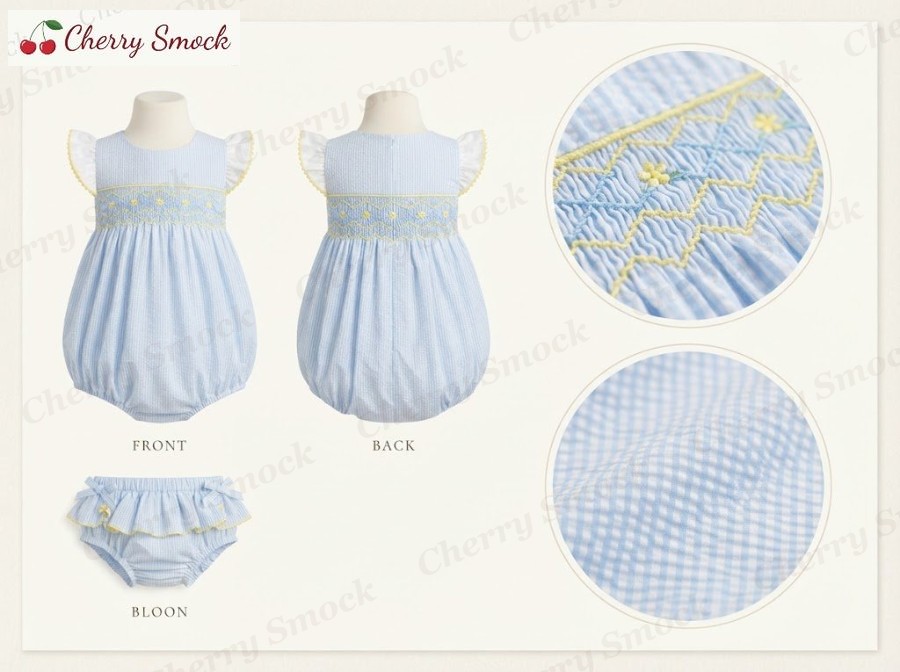 Hand-Smocked Bubble – Cherrysmock 4th of July Girls Hand-Smocked Bubble – US Collection #G05 (CS-US-JULY4-G05)