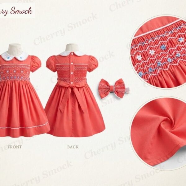 Cherrysmock 4th of July Girls Hand-Smocked 2-Piece Set – US Collection #G06 (CS-US-JULY4-G06)