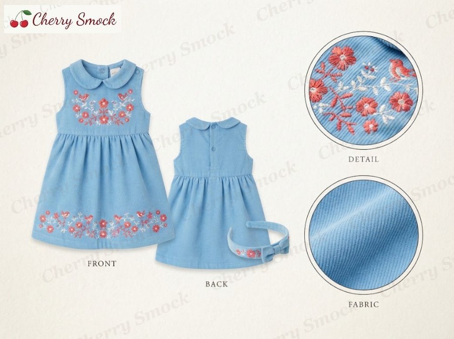 Hand-Embroidered Jumper – Cherrysmock 4th of July Girls Hand-Embroidered Jumper – US Collection #G07 (CS-US-JULY4-G07)