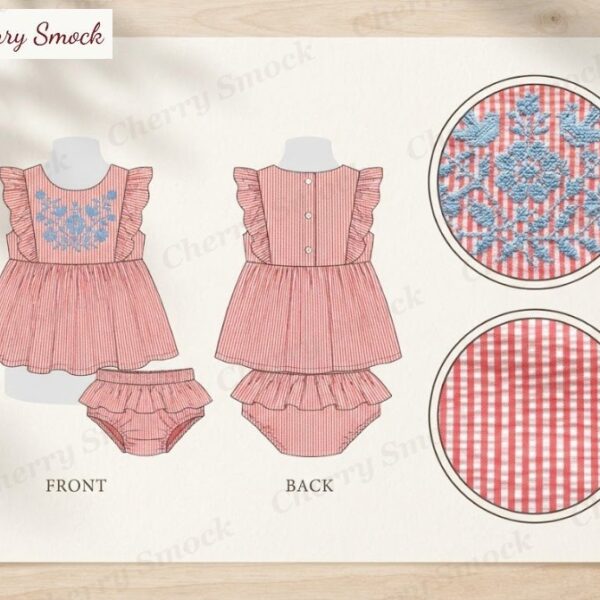 Cherrysmock 4th of July Girls Hand-Embroidered 2-Piece Set – US Collection #G10 (CS-US-JULY4-G10)