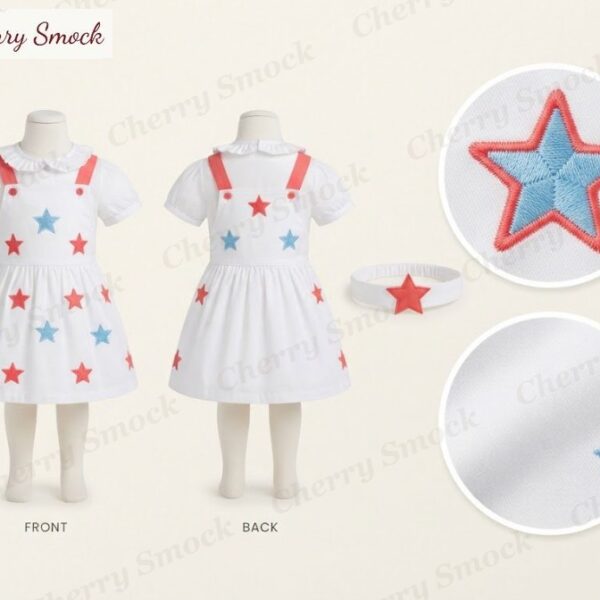 Cherrysmock 4th of July Girls Applique Pinafore with Blouse – US Collection #G12 (CS-US-JULY4-G12)