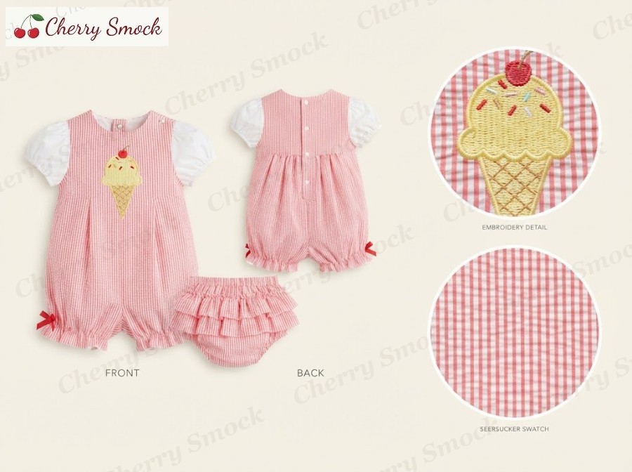 Machine-Embroidered Bubble – Cherrysmock 4th of July Girls Machine-Embroidered Bubble – US Collection #G13 (CS-US-JULY4-G13)
