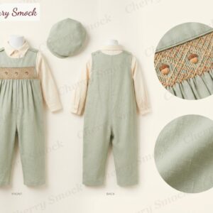 Cherrysmock Thanksgiving Boys Hand-Smocked Acorn Yoke Longall with Shirt Set – US Collection #B02 (CS-US-THANKSGIVING-B02)