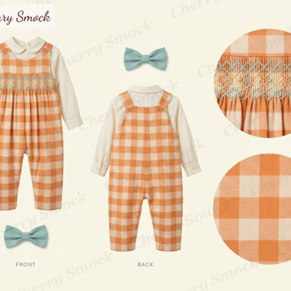 Cherrysmock Thanksgiving Boys Hand-Smocked Harvest Wave Jon-Jon Set – US Collection #B03 (CS-US-THANKSGIVING-B03)