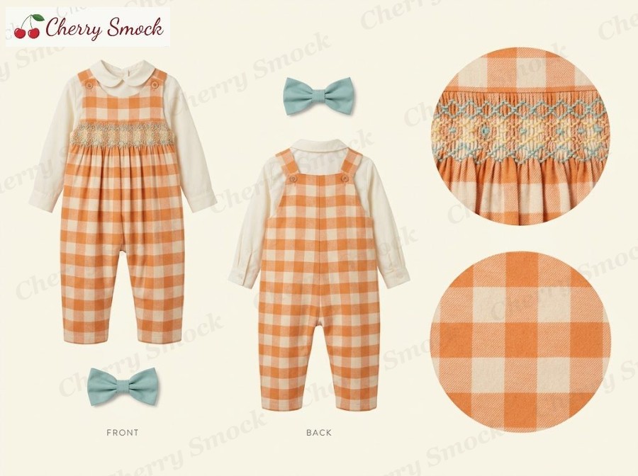 Hand-Smocked Harvest Wave Jon-Jon – Cherrysmock Thanksgiving Boys Hand-Smocked Harvest Wave Jon-Jon Set – US Collection #B03 (CS-US-THANKSGIVING-B03)