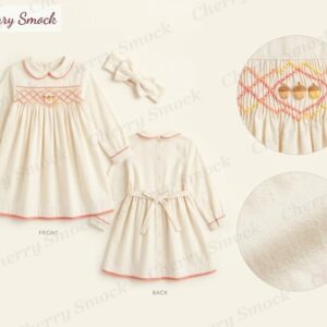 Cherrysmock Thanksgiving Girls Hand-Smocked Autumn Acorn Yoke Dress – US Collection #G02 (CS-US-THANKSGIVING-G02)