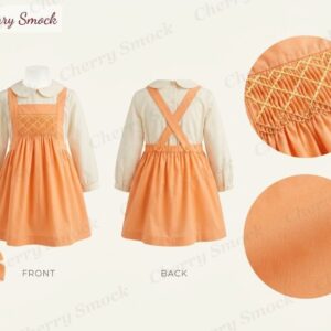 Cherrysmock Thanksgiving Girls Hand-Smocked Trellis Pinafore and Blouse Set – US Collection #G04 (CS-US-THANKSGIVING-G04)