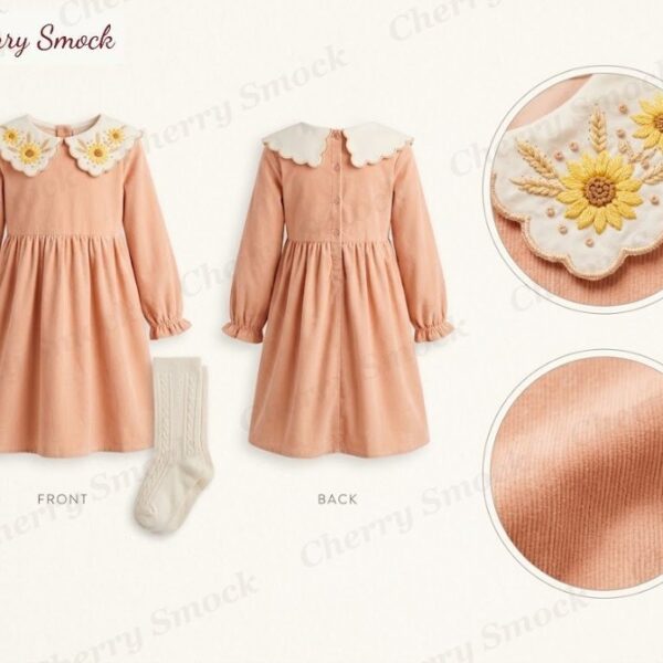 Cherrysmock Thanksgiving Girls Hand-Embroidered Sunflower Collar Dress – US Collection #G07 (CS-US-THANKSGIVING-G07)