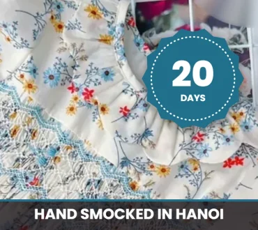 Chrysanthemum smocked princess dress hand made in Hanoi with a 20 day lead time