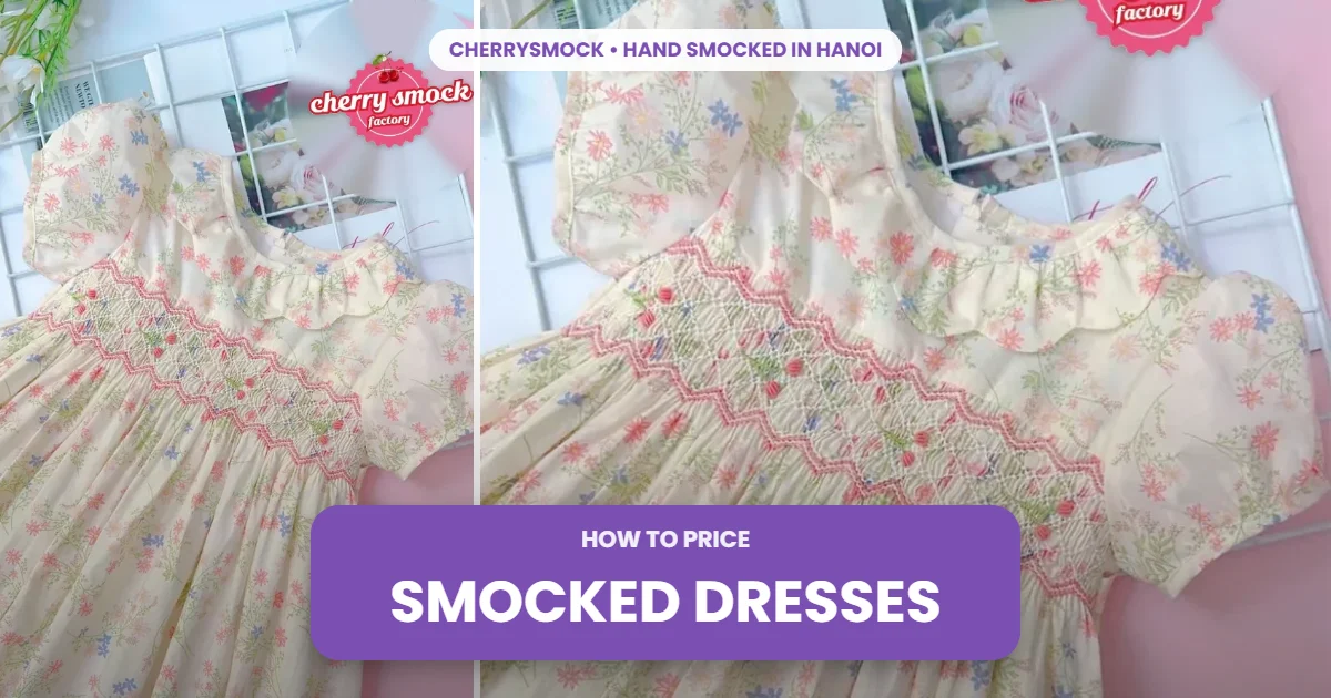 Floral hand smocked princess dress with the headline: how to price smocked dresses
