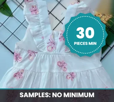 Butterfly smocked girls dress, low MOQ of 30 pieces per design