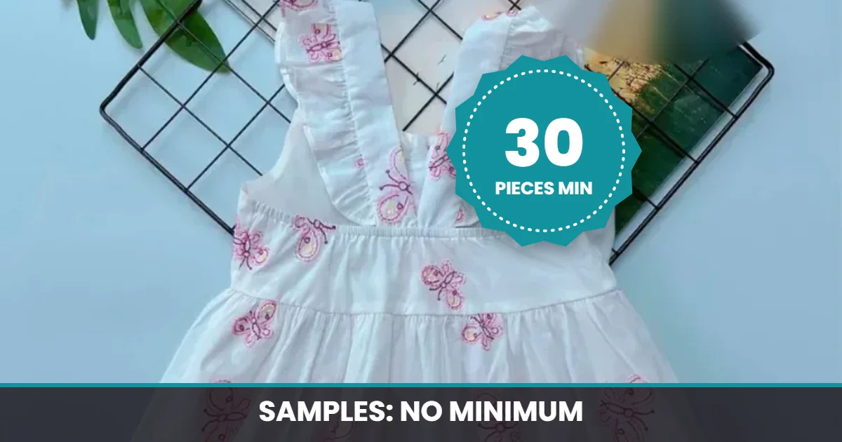 Butterfly smocked girls dress, low MOQ of 30 pieces per design
