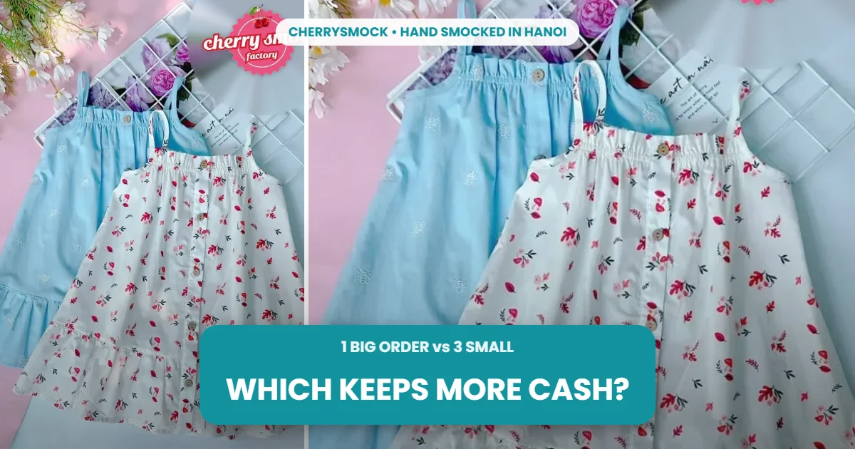 Two string girls dress used for a small batch versus big order example