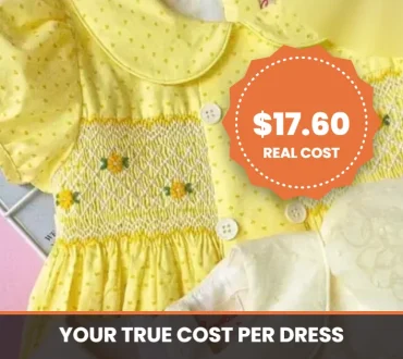 Yellow chrysanthemum smocked dress with a $17.60 landed cost example