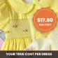 Yellow chrysanthemum smocked dress with a $17.60 landed cost example