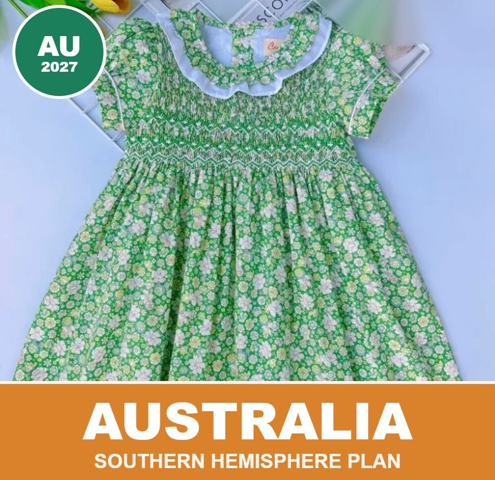 Green meadow hand-smocked girls dress from Cherrysmock for Australian boutiques