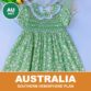 Green meadow hand-smocked girls dress from Cherrysmock for Australian boutiques