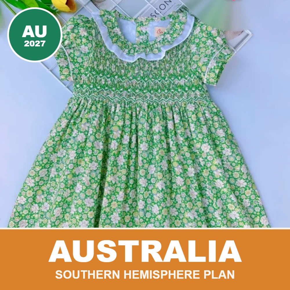 Green meadow hand-smocked girls dress from Cherrysmock for Australian boutiques
