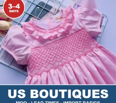 Pink hand-smocked girls dress from Cherrysmock for US boutique wholesale orders