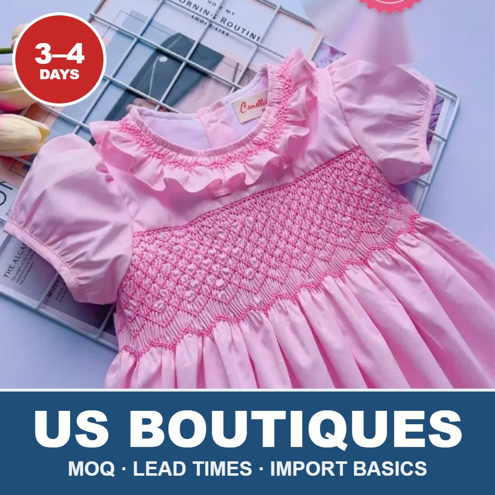Pink hand-smocked girls dress from Cherrysmock for US boutique wholesale orders